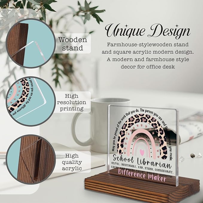 School Librarian Appreciation Gift Desk Sign, Leopard Rainbow Difference Maker - Image 3