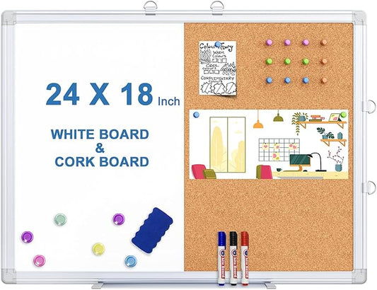 Magnetic White Board and Cork Board Combo, 24 X 18 inches Whiteboard Bulletin by TRIPOLLO