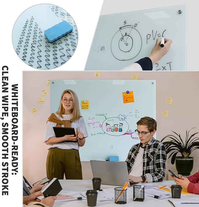 Glass Whiteboard 48"X36" Magnetic Glass White Board Frameless Wall Mounted Dry - Image 2