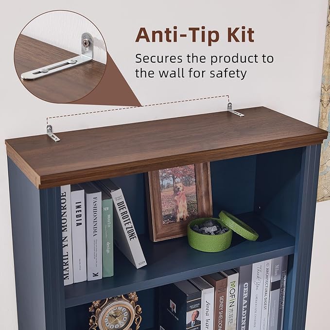 RWYHG 70" Blue Tall Bookshelf, 5-Tier Thick Wooden Book Shelf - Image 7