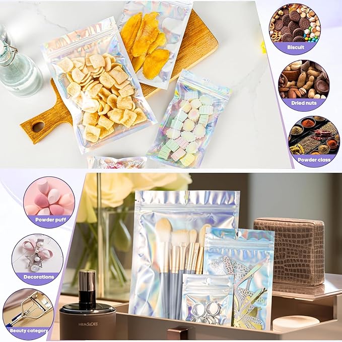 100Pcs Holographic Packaging Bags, 4.7x7 inch Resealable Foil Pouch Mylar - Image 4