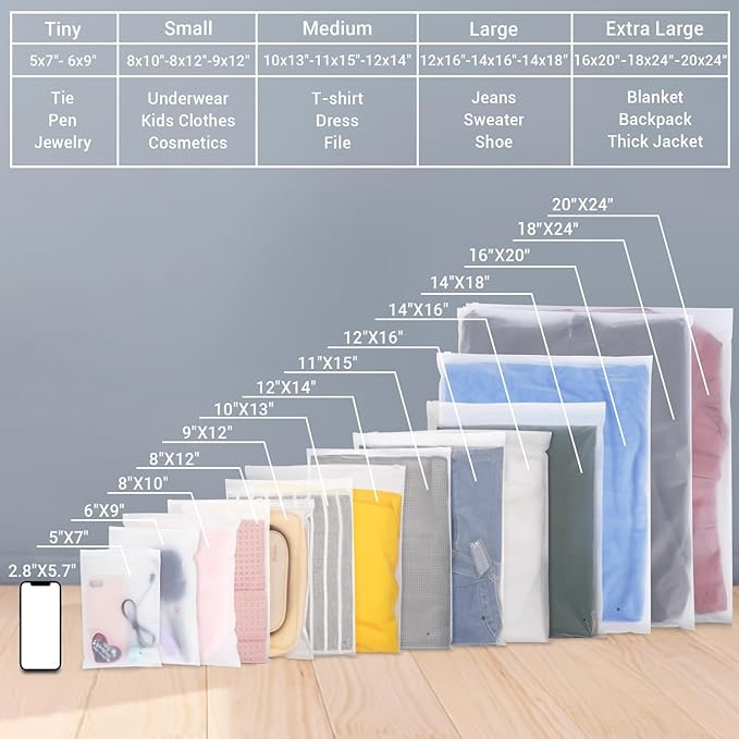Svaldo 50 Pack 14"x16" Frosted Poly Plastic Bags Ziplock, Zipper Packaging Bags - Image 7