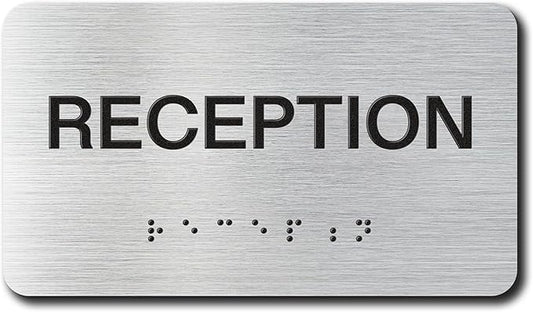 RECEPTION Signs with Raised Text & Grade 2 Braille, Brushed Aluminum/Silver by EliteSign