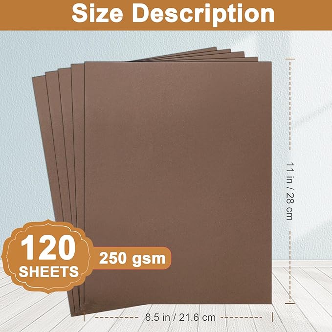 Silunkia 120 Sheets Coffee Color Cardstock 8.5 x 11 Printer Paper, 250gsm/92lb - Image 2