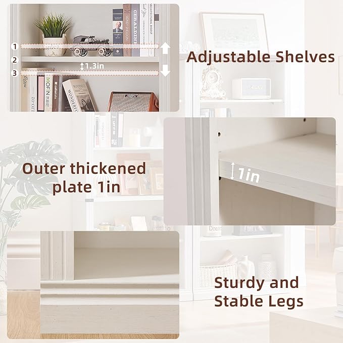 RWYHG 70" White Tall Bookshelf Set of 4, 5-Tier Thick Wooden Book Shelf - Image 5