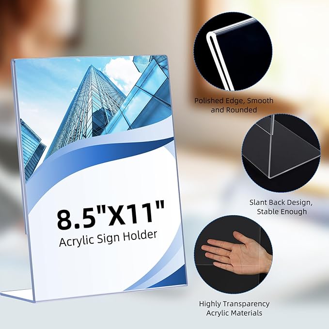 DECOHOBO 24 Pack Acrylic Sign Holder 8.5 x 11, L-Shape Acrylic Stands - Image 5