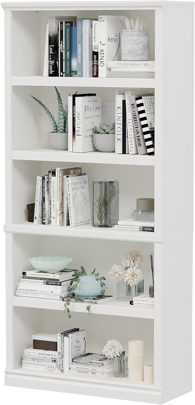 Bevfint 70-Inch Tall White Bookcase, 5 Tiers Shelves Open Storage Bookshelf by Bevfint