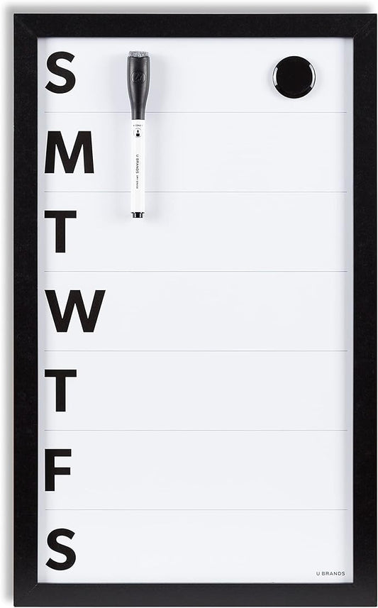 U Brands Framed Magnetic Weekly Calendar Dry Erase White Board, Office Supplies by UBrands