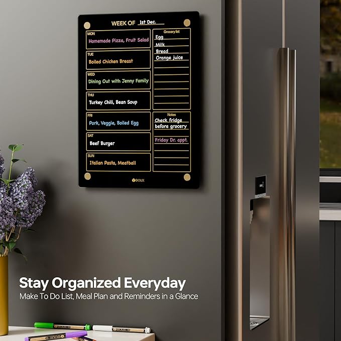Black Glass Golden Weekly Dry Erase Calendar & Menu Whiteboard - Image 3