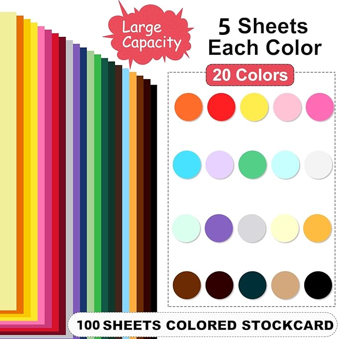 100 Sheets Colored Cardstock 8.5 "x 11", 65LB 180GSM Craft Bulk Construction - Image 2