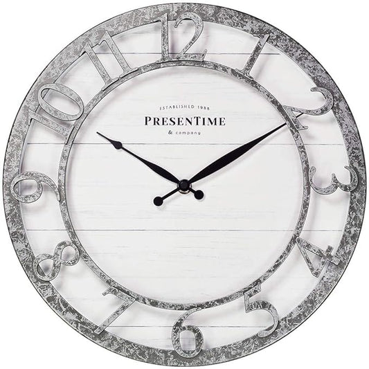 Presentime & Co 13" Farmhouse Series Wall Clock, Quartz Movement, Shiplap Style by Presentime