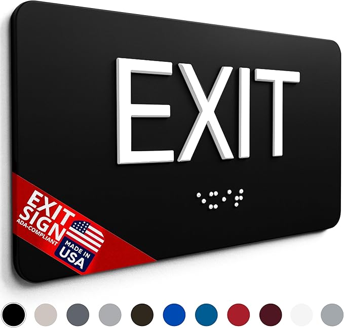 NAP TAGS ADA-compliant Exit Sign. Features raised text and Braille on a blue - Image 7