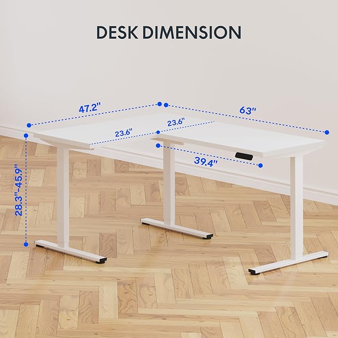 FLEXISPOT 63 x 47 Inch 3-Leg L Shaped Standing Desk, Electric Height Adjustable - Image 3
