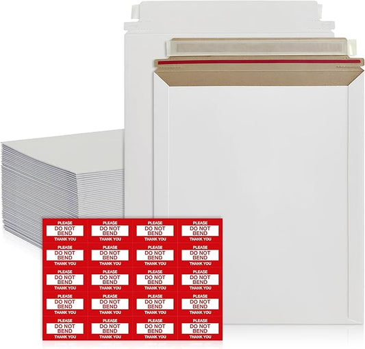 100 Pack 9x11.5 Inches Rigid Mailers – Self Adhesive White Cardboard Envelopes by FLEXTRIBE