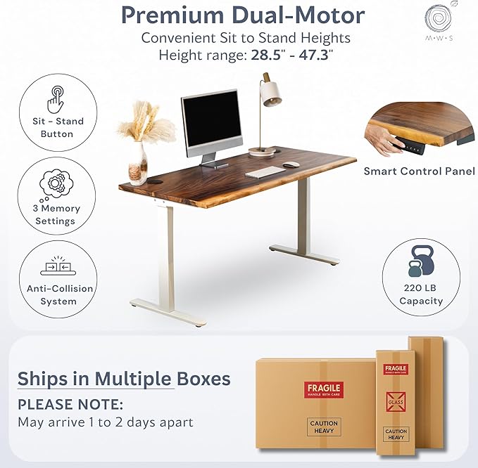 Standing Desk with Monitor Stand – Walnut Solid Wood Desk, Natural Live Edge - Image 6
