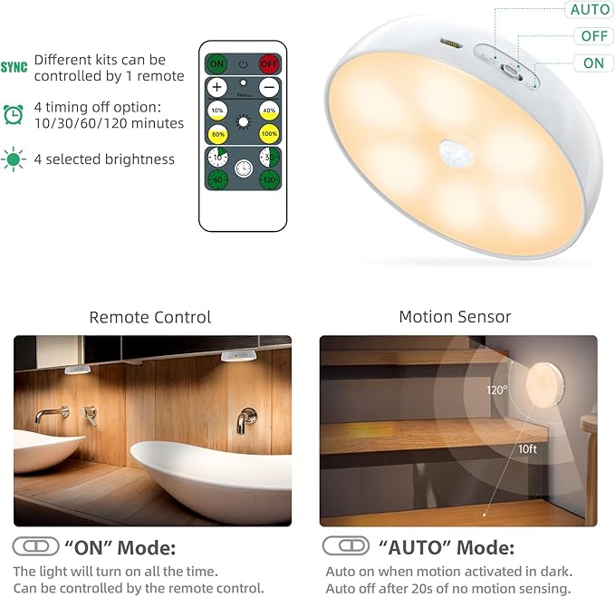 LED Closet Step Lights Motion Sensor Puck Light Compatible - Image 5