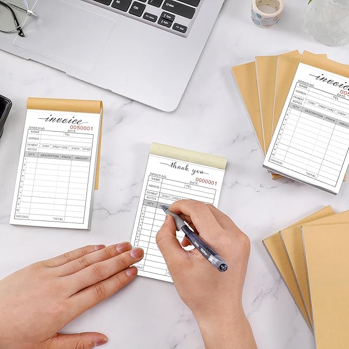 6 Pack Thank You Receipt Book, 3.4x5.5" Handheld 2-Part Carbonless Sales - Image 5