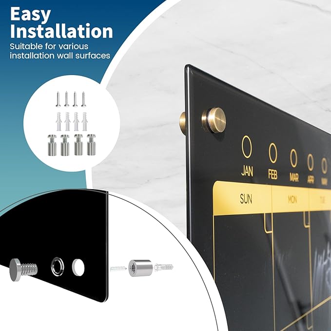 Magnetic Glass Blackboard Calendar 48"x36" Monthly Glass Dry Erase Board - Image 6