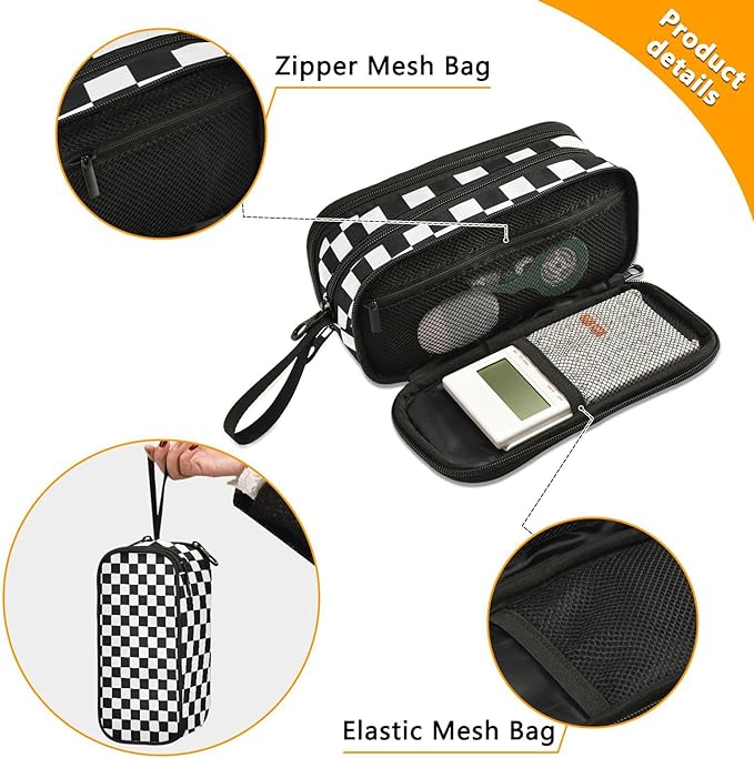 BOENLE Custom Black White Checkered Pattern Pencil Case Box Boys Girls - Image 2
