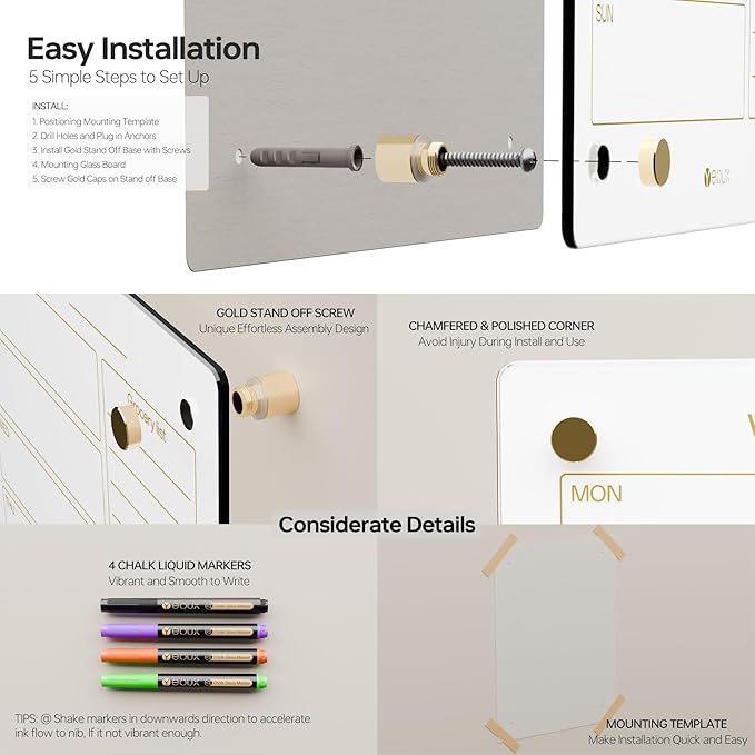 Glass Golden Weekly Dry Erase Calendar & Menu Whiteboard - Image 5