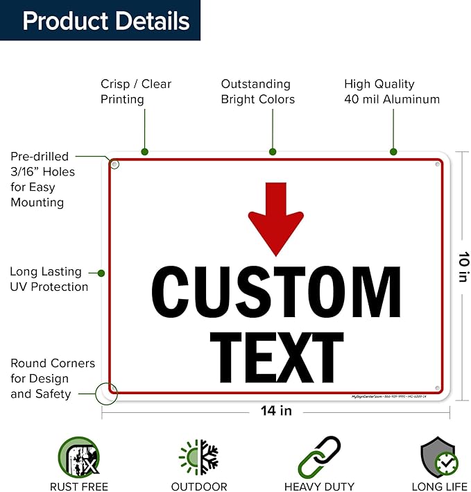 Custom Arrow Directional Sign, Down Arrow, 10x14 Inches, Rust Free .040 Aluminum - Image 6