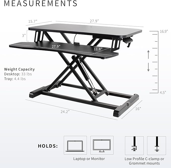 VIVO 28 inch Desk Converter, K Series, Height Adjustable Sit to Stand Riser - Image 3