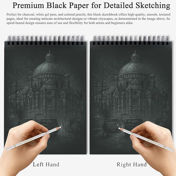 Fuxi Black Paper Notebook, 60 Sheets Spiral Sketchbook 8.5 x 11, Hardcover | - Image 5