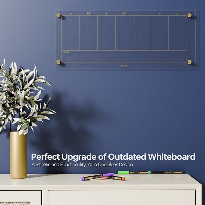 Clear Glass Weekly Dry Erase Calendar Non-Magnetic Whiteboard - Image 2