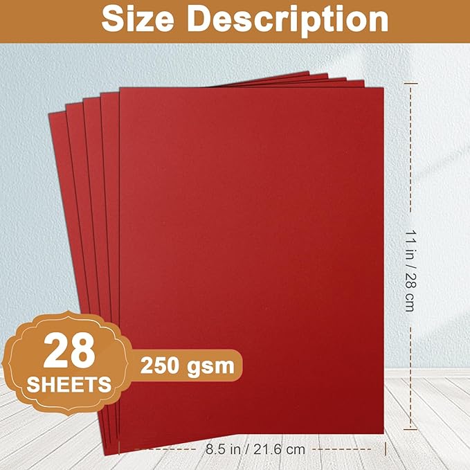 Silunkia 28 Sheets Christmas Red Cardstock 8.5 x 11 Craft Paper, 250gsm/92lb - Image 2