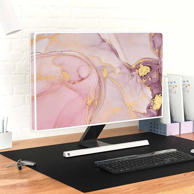 Baocicco Pink Gold Marble Computer Monitor Dust Cover 26, 28 Inch Decorative - Image 6