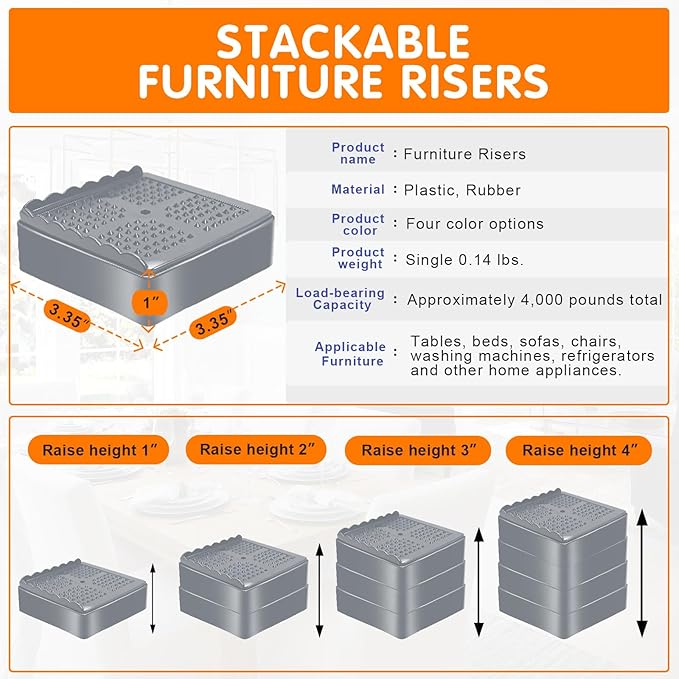 shouwuhho Furniture Risers, 8 Pack Bed Risers - Image 2