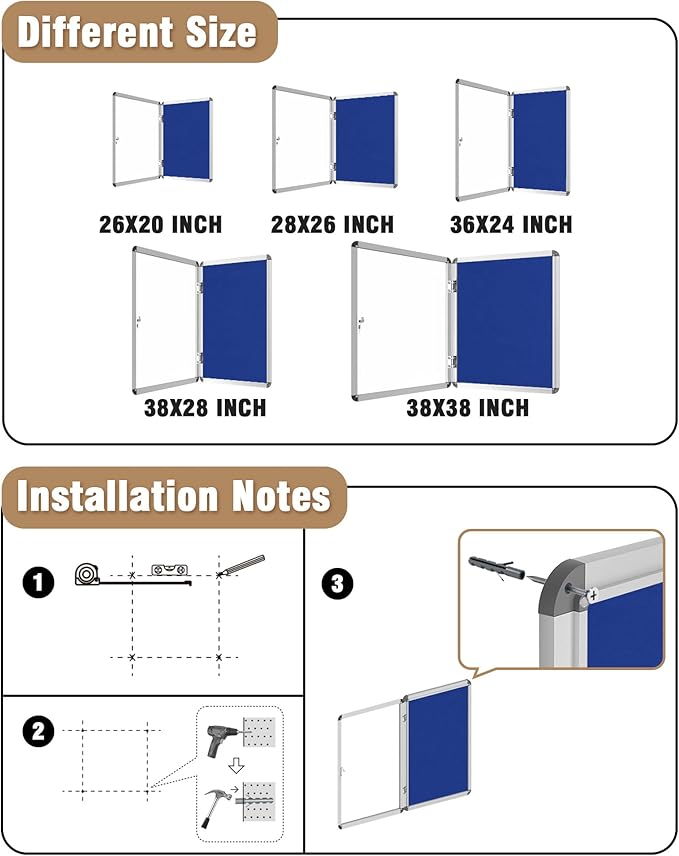 Mifuro 38"x38" Enclosed Bulletin Board, Lockable Weather-Resistant Aluminum - Image 4
