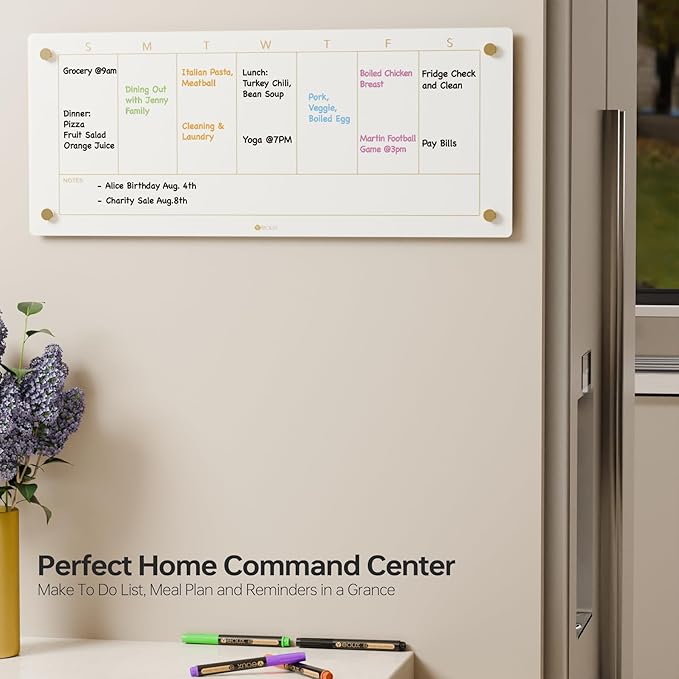 Glass Golden Weekly Dry Erase Calendar White Board - Image 3