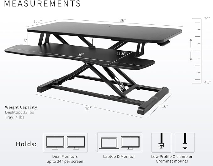 VIVO 36 inch Desk Converter, K Series, Height Adjustable Sit to Stand Riser - Image 3