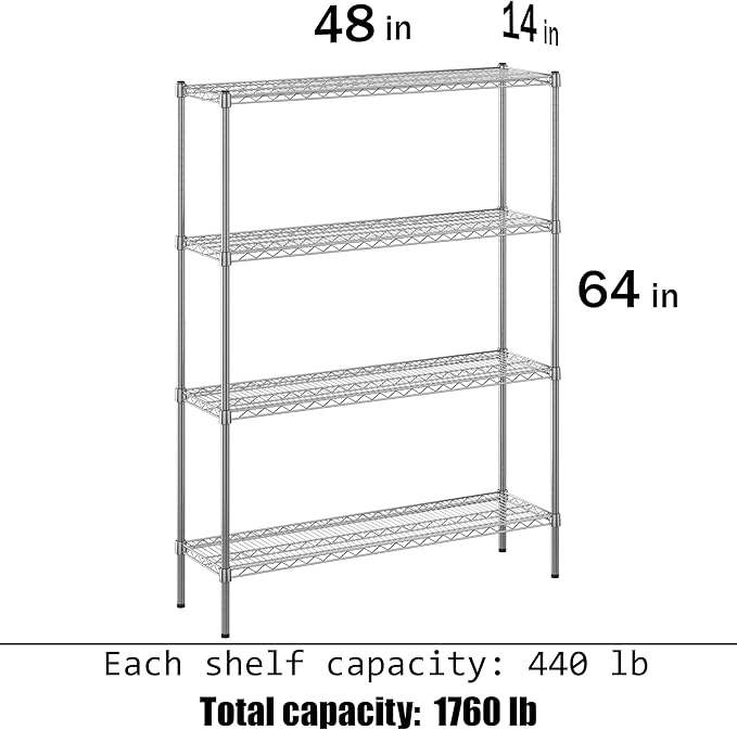 Regal Altair 14" Deep x 48" Wide x 64" Height Wire Shelving Kit | 4-Tier | NSF - Image 3