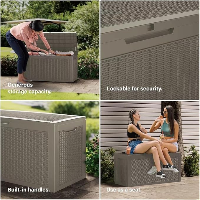 Decksplore 100 Gallon Lockable Resin Deck Box, Waterproof Outdoor Storage Box - Image 8