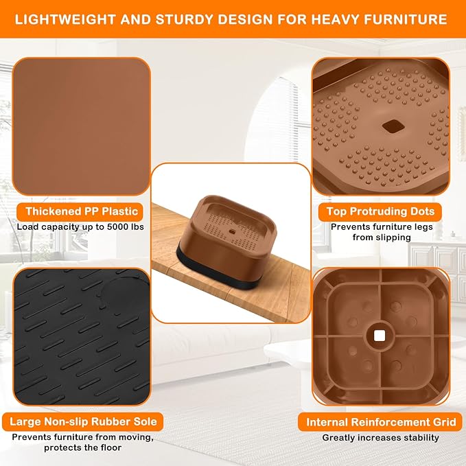 shouwuhho 6 Pack Furniture Risers Adjustable Bed Risers Heavy Duty Lifts Height - Image 3