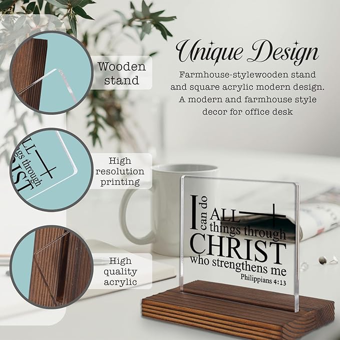 Philippians 4:13 Desk Sign, Christian Bible Verse Decor I Can Do All Things - Image 3
