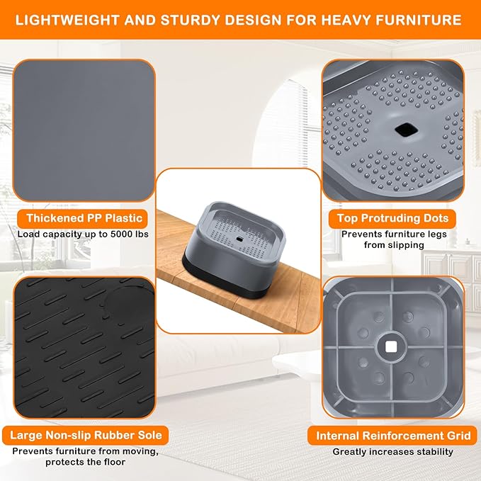 shouwuhho 8 Pack Furniture Risers Adjustable Bed Risers Heavy Duty Lifts Height - Image 5