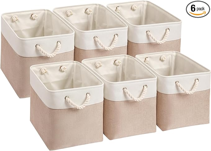Mangata Canvas Storage Boxes, 11 Inch Cube Storage Bins Set of 6, Fabric Baskets by Mangata