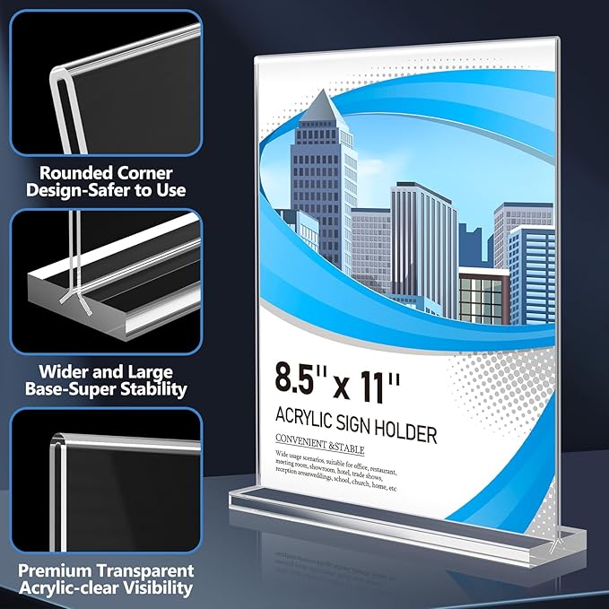 Eocnrhe Acrylic Sign Holder 8.5 x 11 10 Pack, Double-Sided Clear Sign Holder - Image 6