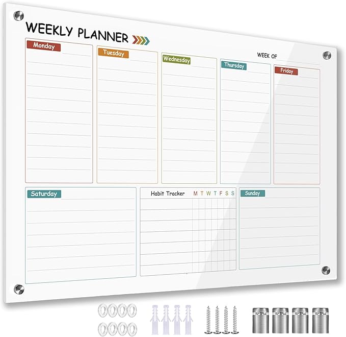 Glass Colorful Weekly Dry Erase Calendar Whiteboard by Marribol