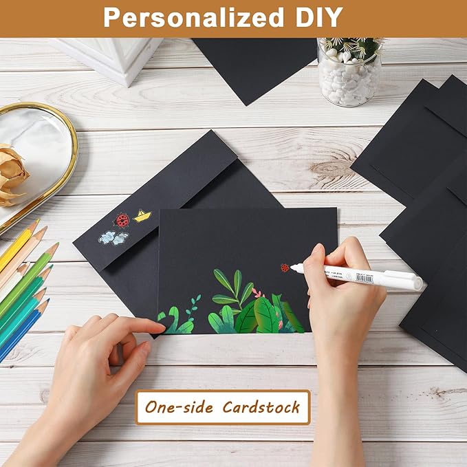 Silunkia Black Blank Greeting Cards and Envelopes 4 x 6 Heavyweight Flat - Image 4