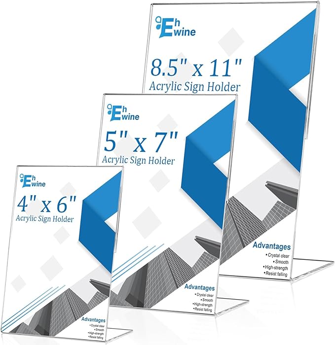 EHWINE 12 Pack 5 x 7 Acrylic Sign Holder, Vertical Slanted Back Paper Holder - Image 7