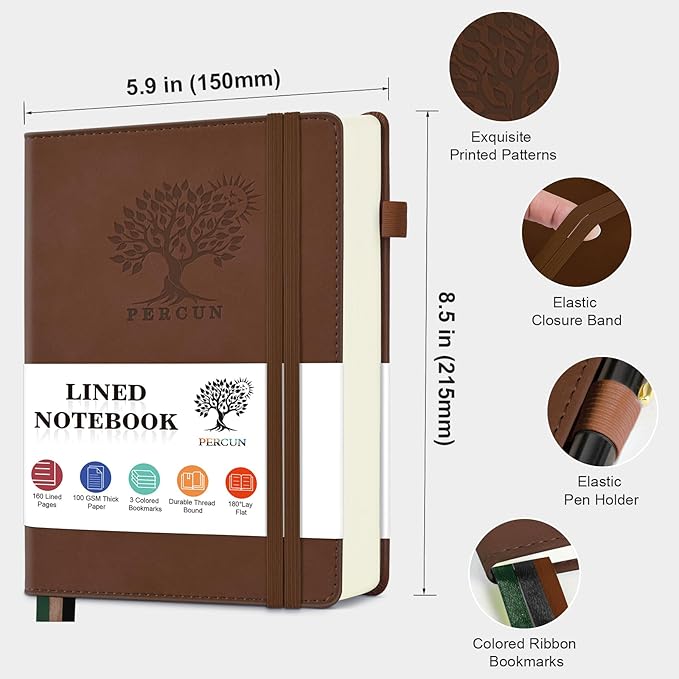 PERCUN Lined Journal Notebook for Men & Women, 160 Pages College Ruled Journal - Image 2