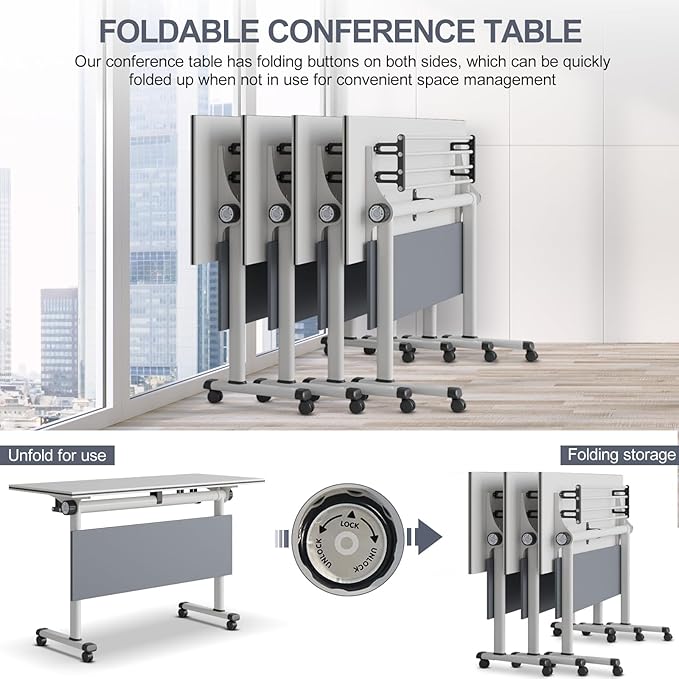 czxhaery Conference Table, Folding Conference Table, Flip Top Mobile Folding - Image 8