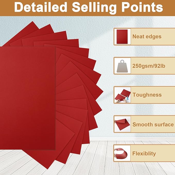 Silunkia 120 Sheets Dark Red Cardstock 8.5 x 11 Craft Paper, 92lb Christmas Red - Image 3