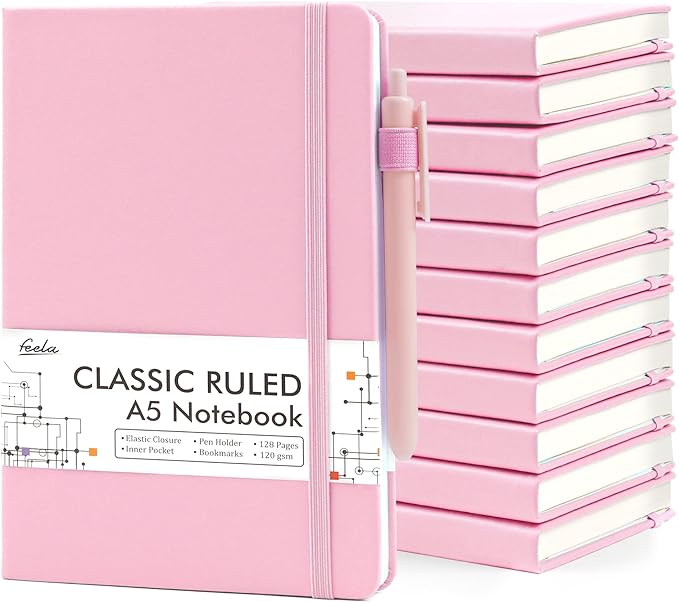 feela 12 Pack Notebooks Journals Bulk, Hardcover Notebook Classic Ruled Lined by feela