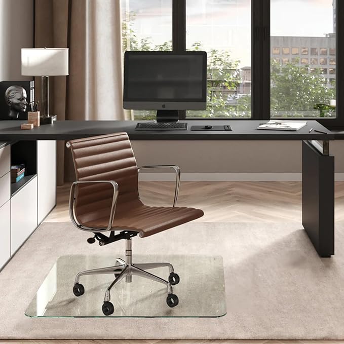 Vitrazza Glass Chair Mat 42” x 42” Superior ¼" thick, Chiaro Standard Clear by VitrazzaGlassOfficeChairMats