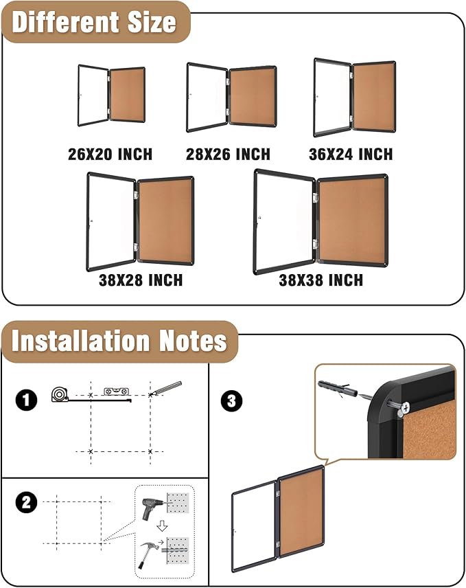 Mifuro 28"x26" Enclosed Bulletin Board, Lockable Weather-Resistant Aluminum - Image 4